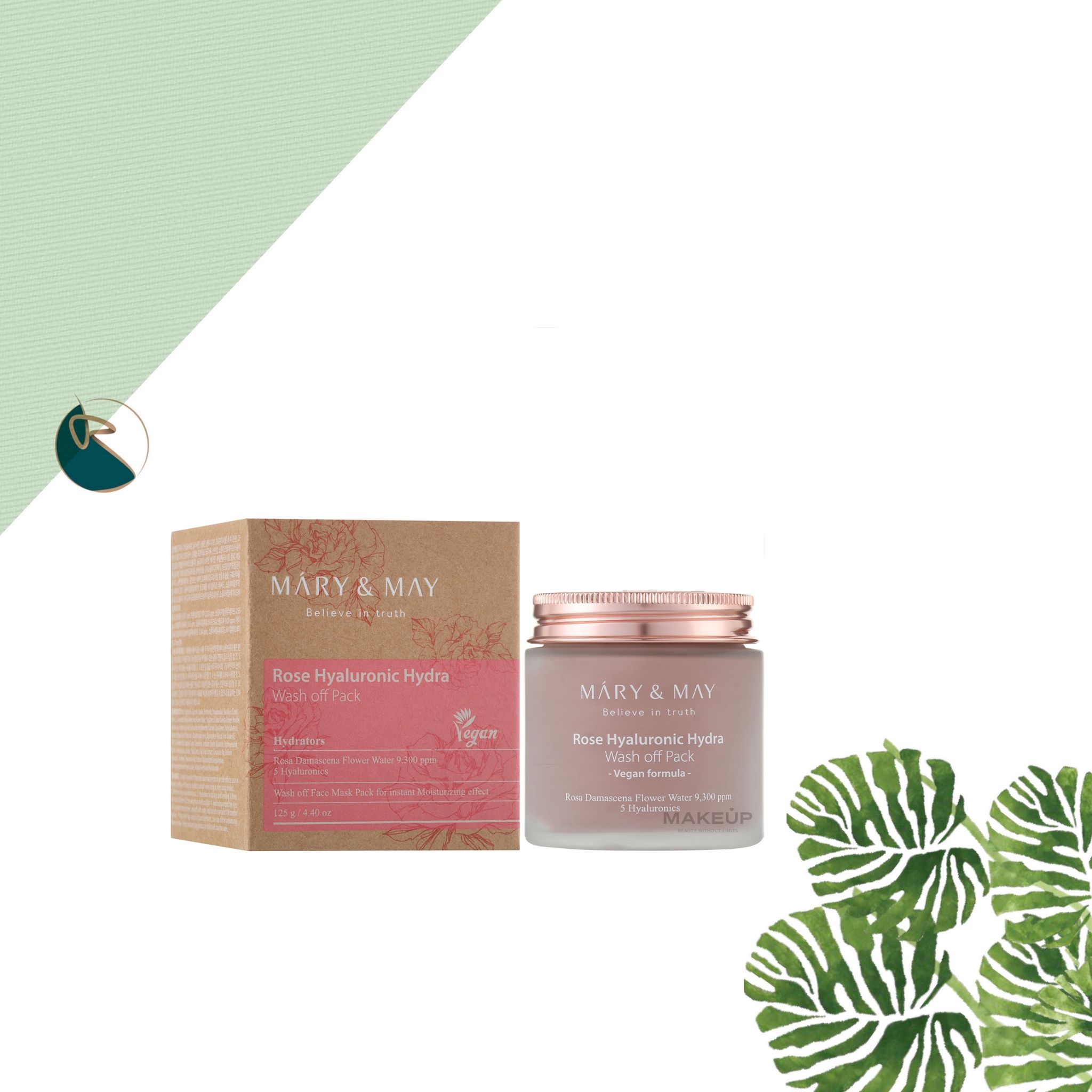 Mary&amp;may Vegan Rose Hyaluronic Hydra Wash off Pack 125g