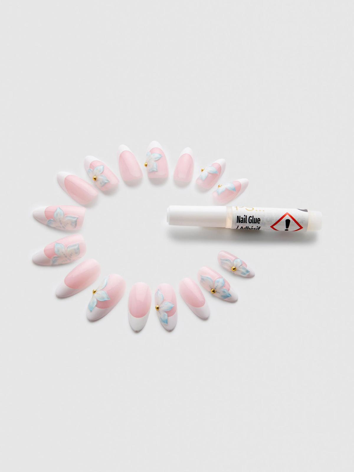 PS... Pro Gel Effect Pointed False Nails blue flower